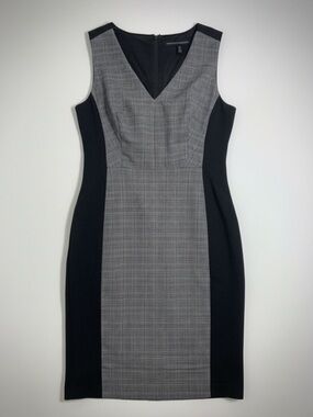White House Black Market Gray Plaid & Black Panel Midi Dress